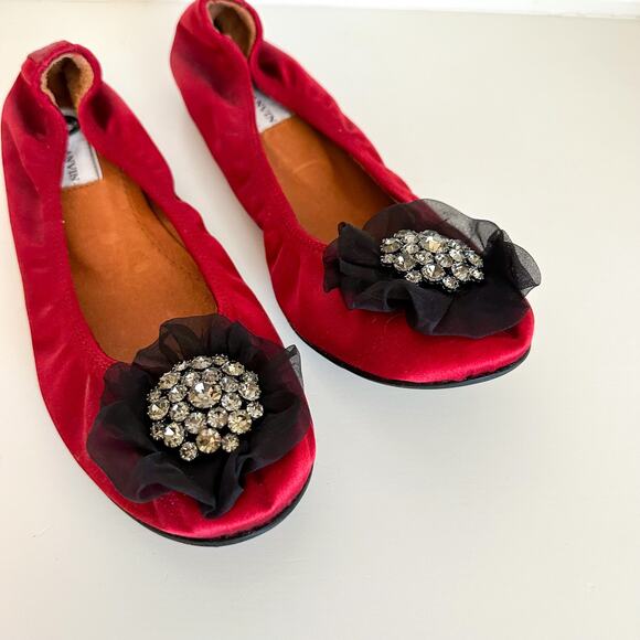 Lanvin Ballet Crystal Embellished Slip On Flats Red 40 - Picture 3 of 11
